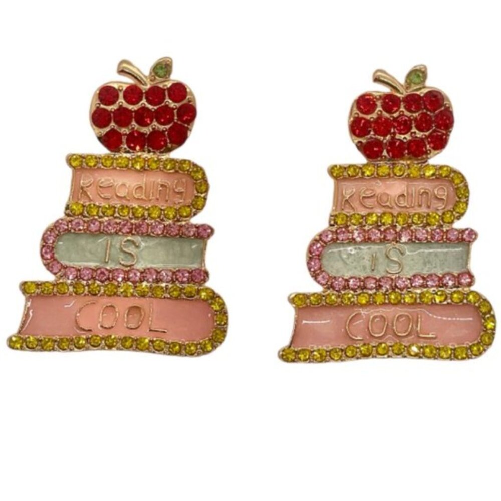 ⭐️❤️FREE Books School Teacher Rhinestone Boho Peasant Pop Art Deco Farm Earrings